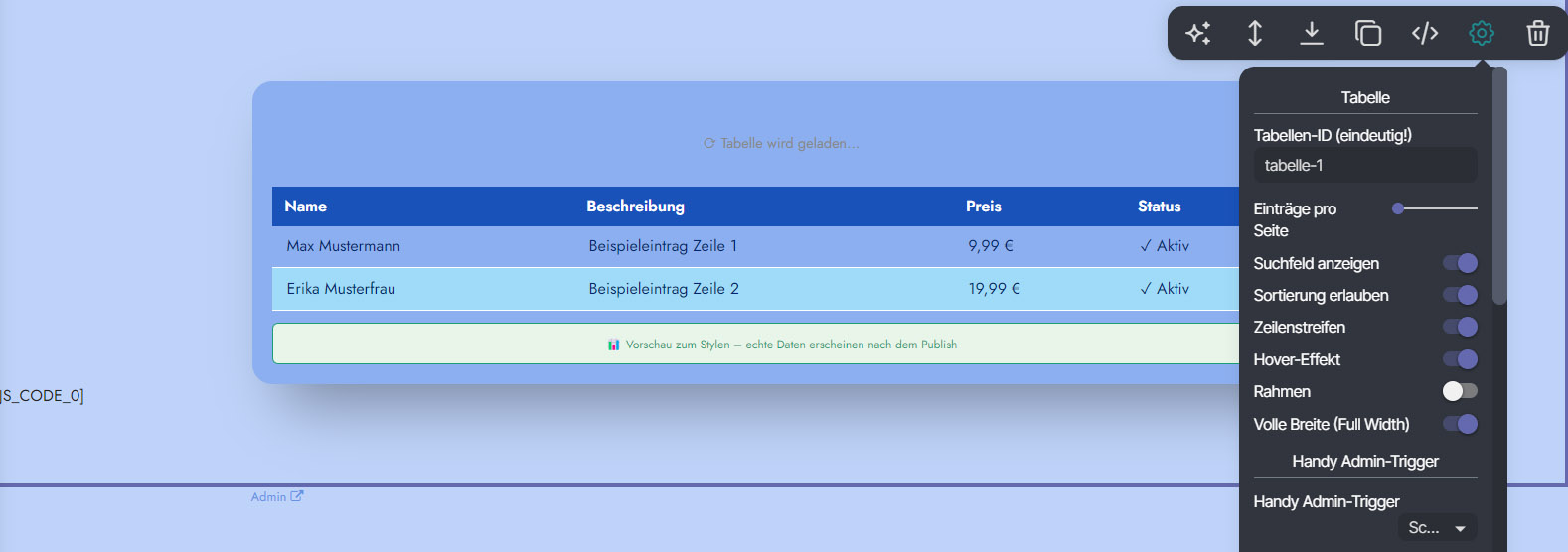 Platzhalter-Tabelle