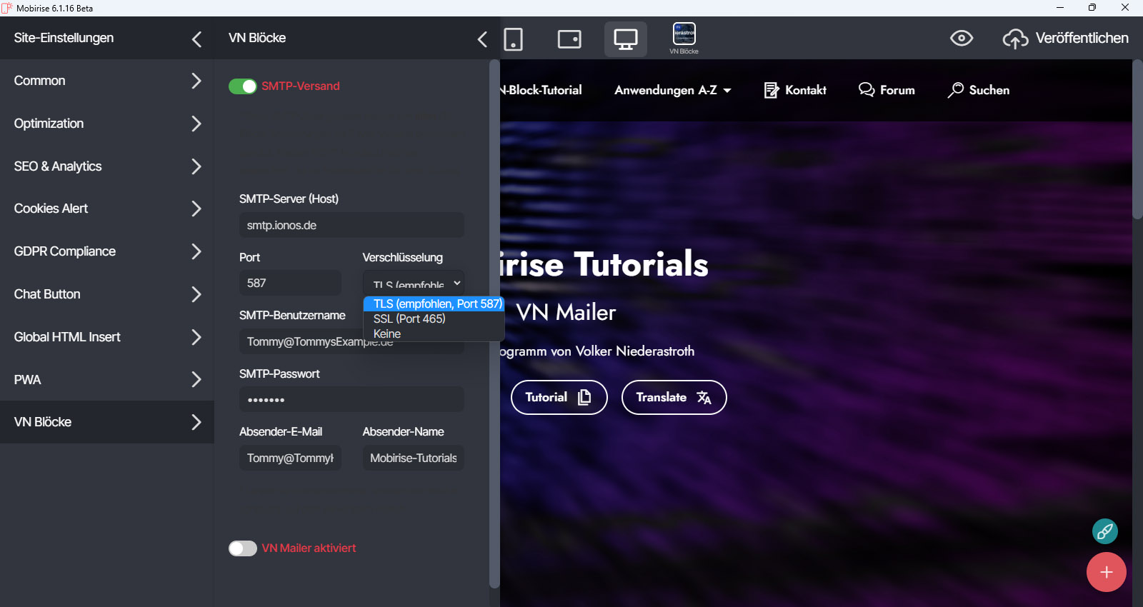 SMTP Einstellungen